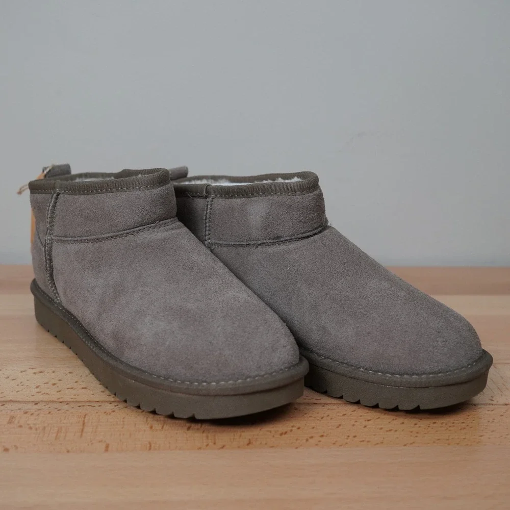 Project Cloud Boot Women 7.5 Grey Genovera Suede Faux Fur Lined Mini Ankle Boot‎